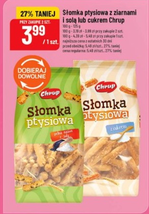 Słomka ptysiowa z ziarnami i solą lub cukrem