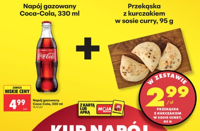 zestaw napój gazowany cola + przekąska z kurczakiem w sosie curry