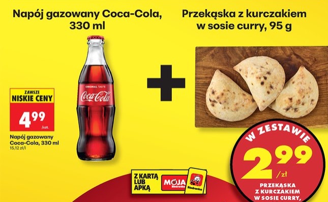 zestaw napój gazowany cola + przekąska z kurczakiem w sosie curry