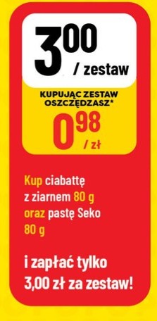 zestaw ciabatta z ziarnem 80g + pasta Seko 80g
