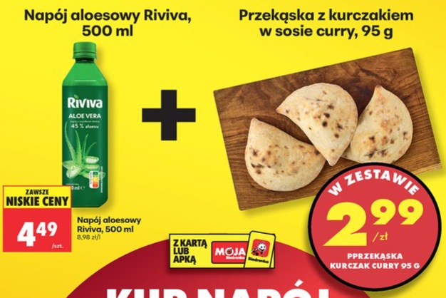 zestaw napój aloesowy Riviva 500ml + przekąska z kurczakiem w sosie curry 95g