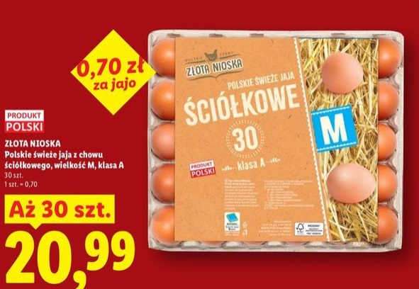 Jaja z chowu ściółkowego, wielkość M, klasa A
