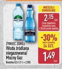 woda źródlana niegazowana/mocny gaz