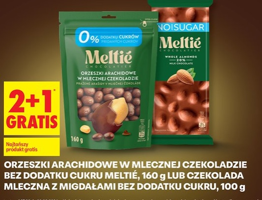 Orzeszki arachidowe w mlecznej czekoladzie bez dodatku cukru lub czekolada mleczna z migdałami bez dodatku cukru